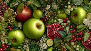 缤纷鲜果与绿叶的美妙组合