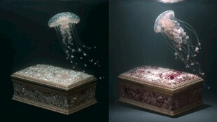 梦幻水母悬浮于精美宝盒上