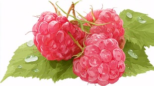 新鲜树莓带叶晶莹欲滴