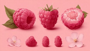 粉红树莓插画 清新水果图
