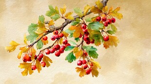 秋日枝头红果与黄叶