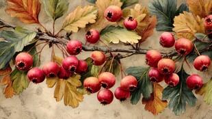 秋日红果与彩叶的景致