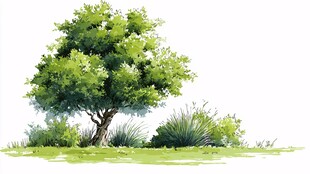 绿意盎然的单棵树木景观