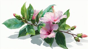 娇艳木槿花枝绽放