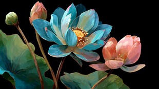 梦幻蓝粉荷花绽放之美