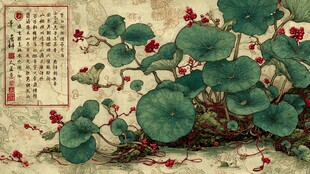 中式风铜钱草花卉插画