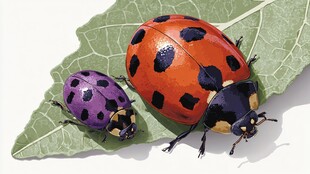 两只瓢虫栖于绿叶之上