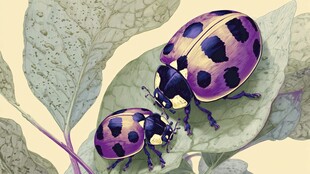 紫斑瓢虫栖于绿叶之上