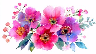 水彩花卉插画 绚丽花朵组合