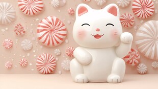 招财猫与甜蜜糖果背景