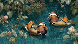 水中鸳鸯伴繁花