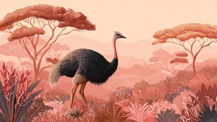 非洲草原上的优雅鸵鸟