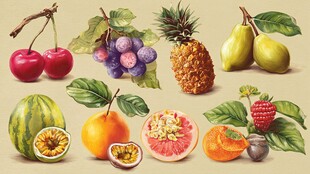 多彩新鲜水果手绘插画