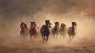 万马奔腾扬起沙尘