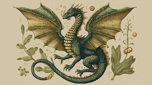 复古风绿翼飞龙插画