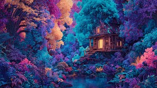 梦幻森林中的静谧小屋