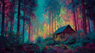 梦幻森林中的静谧小木屋