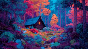 梦幻森林中的静谧小木屋