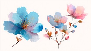 水彩绘就的梦幻花卉组合