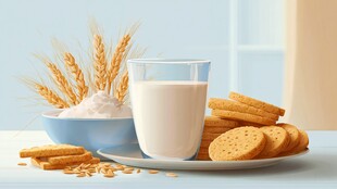 奶香饼干配牛奶与麦粉