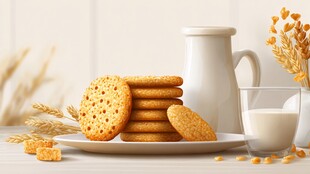 美味饼干配牛奶温馨场景