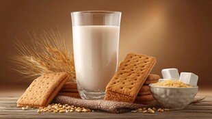 一杯牛奶配美味饼干点心