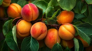 枝头鲜杏 绿叶映衬