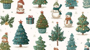 圣诞元素图案 雪人圣诞树礼物