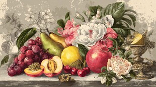 复古风水果花卉静物画