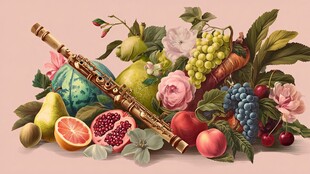 长笛与缤纷鲜果花卉组合