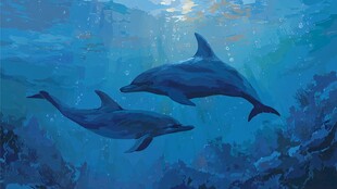 海洋中的双海豚共游