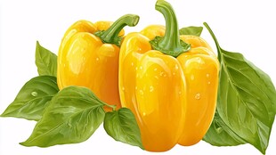 黄甜椒配绿叶清新画面
