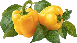 黄甜椒与绿叶的清新组合