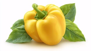 黄色甜椒配鲜绿叶片