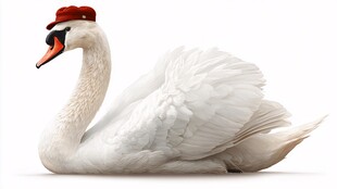 戴红帽的优雅白天鹅