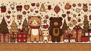 三只小熊的圣诞温馨场景