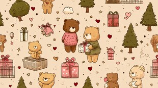 可爱小熊与礼物森林图案