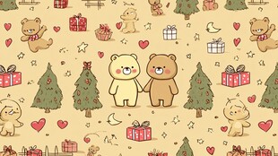 可爱小熊圣诞主题无缝图案