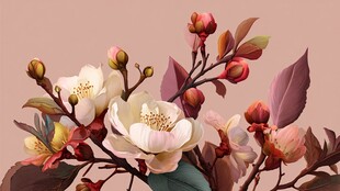 娇艳山茶花卉精美插画