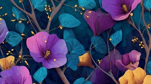 梦幻花卉枝叶插画图案