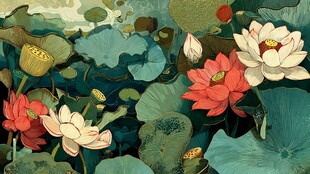 夏日荷塘荷花荷叶景致