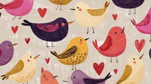 可爱小鸟与爱心图案背景