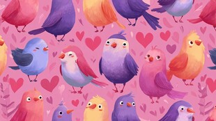 可爱小鸟与爱心图案背景