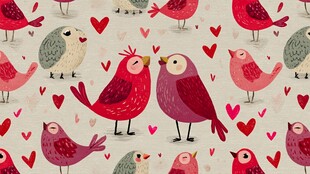 可爱小鸟与爱心图案背景