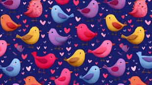 小鸟与爱心的梦幻图案