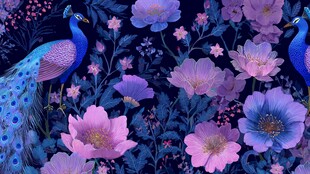 梦幻孔雀与繁花图案