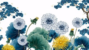 蓝绿花卉插画 自然清新风