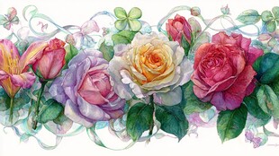 水彩绘多彩花卉装饰图案