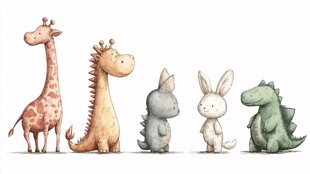 可爱动物排队萌趣插画