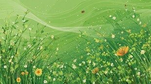 春日绿野花卉清新插画